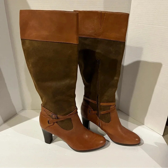 Lauren Ralph Lauren Brown Leather Boots Womens 9B Misa Vachette Suede Tall - Picture 5 of 10